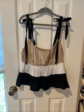 NO OFFERS miami Colorblock Tie-Shoulder Camisole in Tan, White & Black
